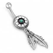 Native American Belly Navel Ring w/ Turquoise 316L and Silver, f303